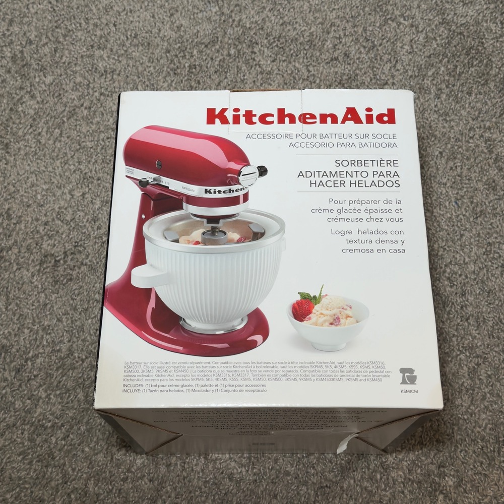 KitchenAid Stand Mixer Ice Cream Maker Attachment KSMICM White 2 Quart Bowl